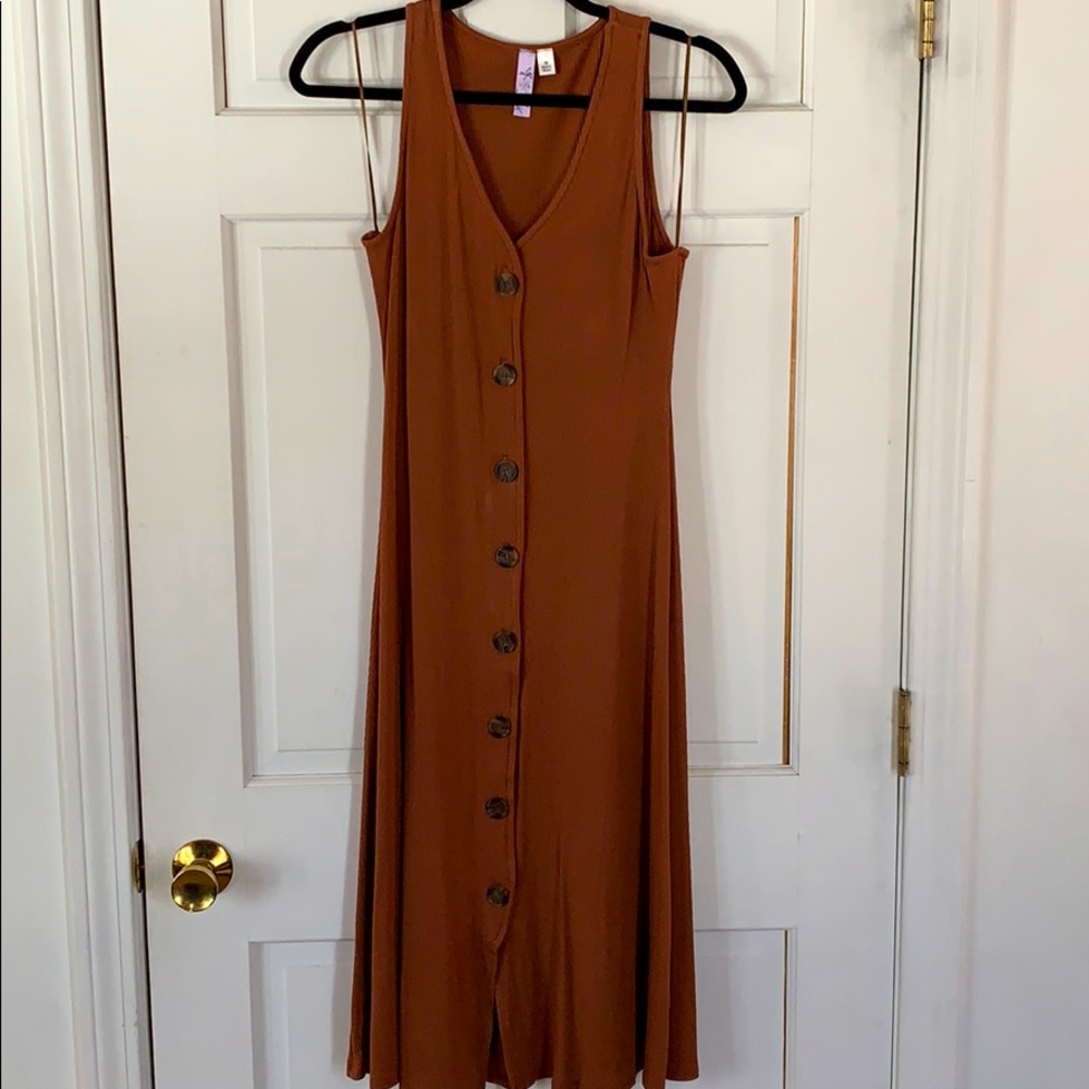 Francesca's Collections Rust Brown Button-Front Maxi Dress